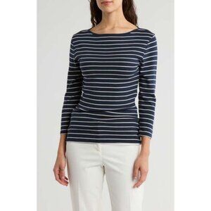 💕CASLON💕 Three Quarter Sleeve Tee ~ Navy Ivory Baily Stripe XL NWT